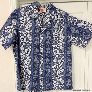 Ali'i Fashions Mens Hawaiian Shirt L Floral Blue Vintage Short Sleeve Button Up